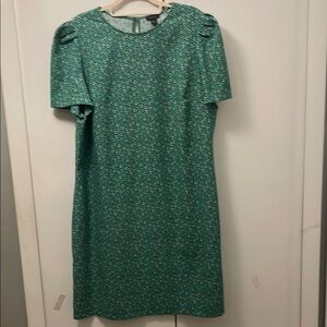 Ann Taylor Green Sheath Dress with Puff Sleeves